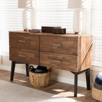 Baxton Studio Selena-Caramel/Brown-Dresser Selena Mid-Century Modern Brown Wood 4-Drawer Dresser